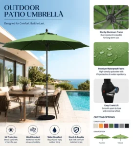 Aluminum Pole Waterproof Fabric Sun Shade Outdoor Patio Umbrella Without Base
