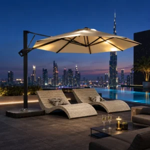 Aluminum Waterproof Outdoor Parasol Umbrella with Resin Base for Hotel Patio Villa Rooftop