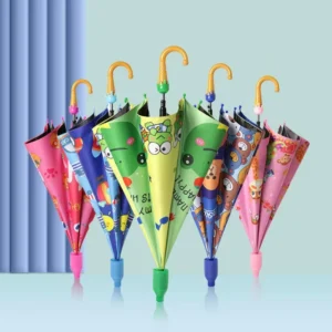 Animal Design Straight Auto-Open Children’s Umbrella with Cartoon Printing and Ice Cream Handle