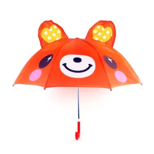 Animal Pattern Windproof Children Orange Bear Shape Automatic Straight Umbrella