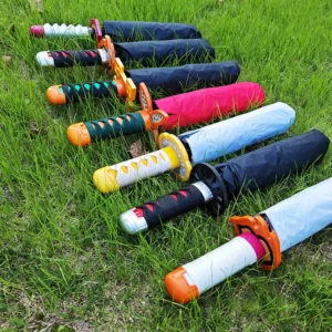 Anime Three-Fold Manual Umbrella Solid Color All-Weather Folding UV-Proof