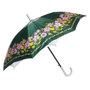 Anti-UV Double-Layer Flower Pattern Canopy Cross Straight Umbrella with Silver Coating