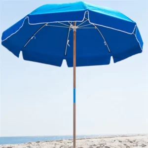 Anti UV Waterproof Outdoor Wooden Beach Umbrella Fiberglass Ribs Polyester Fabric For Hotel Park Use