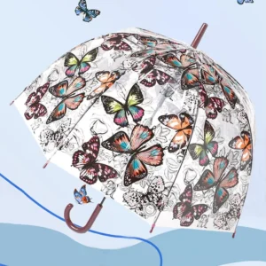 Arch Retro Transparent Umbrella Butterfly Print UV Umbrella Long Handle Umbrella