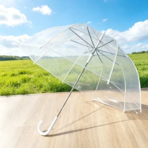 Arched Transparent Semi-Automatic White Straight Umbrella Long-Handled Design Clear Rain Umbrella