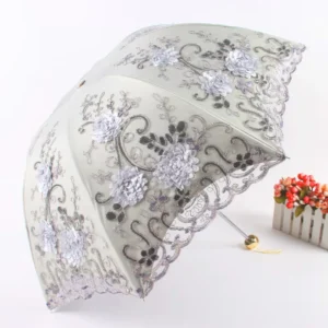 Aurora Factory Manual Embroidered Parasol Lace Umbrella Sunny Rainy Days 1620 Three Fold Black Coated Double Layer UV Protective