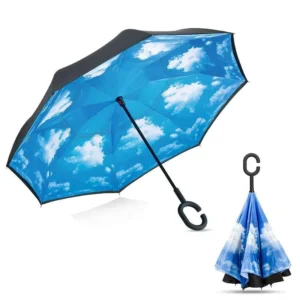 Auto Double Layer Red Rose Reflective Upside Down Reverse Umbrella With Light Logo Print