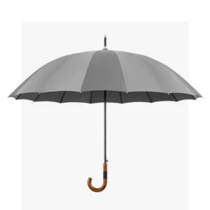 Auto-Open 16-Rib Stick Golf Umbrella with J-Shape Wooden Handle Custom Branded Windproof