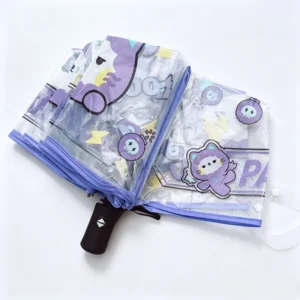 Auto Open Cat Print Purple Clear Transparent Folding Umbrella