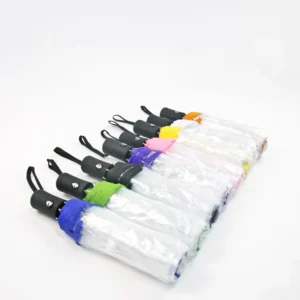 Auto Open Close 3-Fold Clear Transparent Umbrella Customized Logo