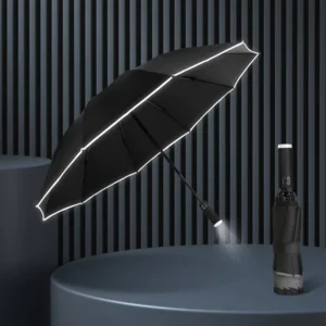 Auto Open Close Umbrella with LED Torch, Anti-UV Black Fabric
