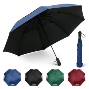 Auto Open Double Layer Air Vented Windproof Full Fiberglass Frame Black Coated Sun Protection Folding Umbrella