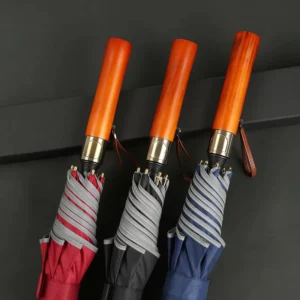 Auto-Open Golf Umbrella with UV Protection Waterproof Wood Handle Reflective Strip Windproof Design Custom Logo Travel Gift Box