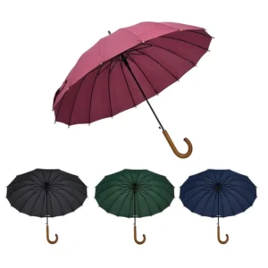 Auto Open Manual Close 190T Pongee Black-Coated Metal Frame 10mm Shaft J-Shape Wood Handle Umbrella for Business Outdoor
