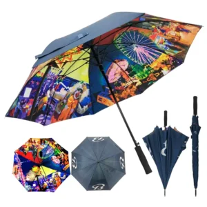 Auto Open Manual Close Windproof Golf Umbrella EVA Handle Double Layer Pongee Customized Logo Print Business Gift Use