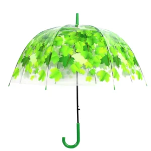 Auto Open Rain Umbrella Leaf Plastic Transparent POE Straight Clear Dome Princess Bubble Umbrella for the Rain