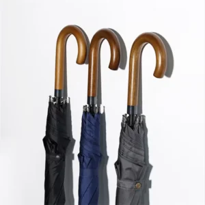Auto-Open Straight Golf Umbrella with Wooden J Handle