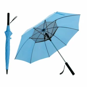 Auto-Open Straight Umbrella with Battery-Powered Fan and Sun Protection