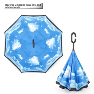 Auto Open Straight Windproof Double Layer C Handle Reverse Inverted Car Classic Design Large Umbrella