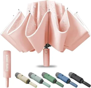Auto-Open Windproof Inverted Travel Umbrella, Compact 10-Rib Reverse Folding Design for Car and Commute