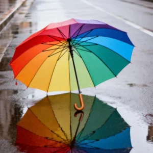 Automatic 16 Rib Straight Shank Rainbow Umbrella Outdoor Manual Close Leisure Umbrella With Long Handle