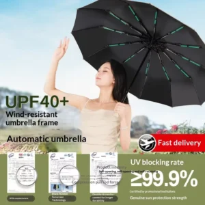 Automatic 24-Rib Three-Folding All-Weather UV Protection Men’s Folding Umbrella