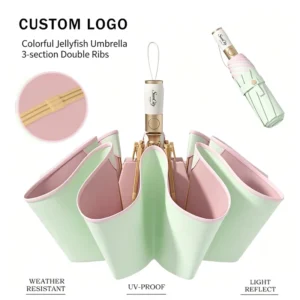 Automatic Anti-Rebound 3-Fold UV Protection Sun and Rain Travel Umbrella