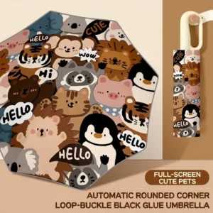 Automatic Children’s Folding Umbrella with Ring Buckle, Anti-Rebound, Large, for School Commute