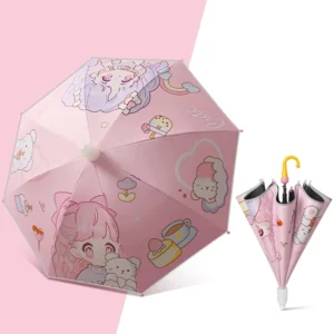 Automatic Children’s Straight Umbrella with Impact Cloth, Cartoon Design, 48-53 cm