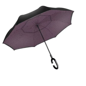 Automatic Double-Layer Inverted Car Umbrella with C-Shape Handle and RPET Fabric