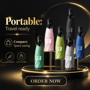 Automatic Five-Fold Umbrella for Women with Sun and Rain Protection, Dual-Purpose Mini Folding Design