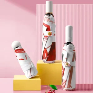 Automatic Folding Cherry Umbrella Sun Rain Outdoor Pocket Mini Umbrella