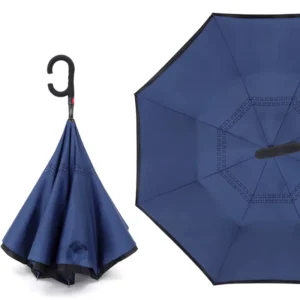 Automatic Folding Inverted Rain Umbrella Solid Color Straight C-Handle