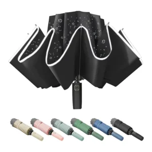Automatic Folding Inverted Reflective 3-Fold Reverse Umbrella Steel Shaft 105cm Open Diameter Compact Windproof Design