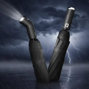 Automatic Folding Inverted Umbrella Custom Reflective Compact Windproof LED Reverse Umbrella