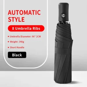 Automatic Folding Sunny Rainy Black UV Coated Reinforced Advertising Three Folding Pongee Umbrella