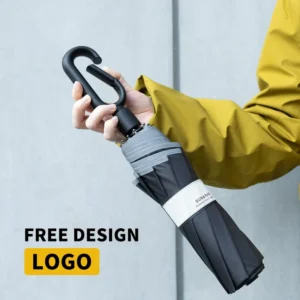 Automatic Folding Travel Umbrella with Logo, Wind-Resistant and Rainproof