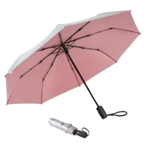 Automatic Folding Umbrella, UPF 50+ UV Protection, Titanium Silver Coating, Water Repellent, Windproof