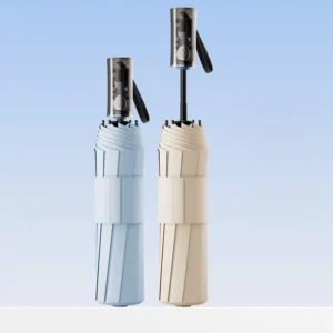 Automatic Folding Umbrella Windproof 10-Rib Fiberglass Tri-Fold Umbrella with UV Protection