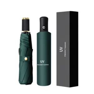 Automatic Folding Umbrella for Men and Women Dual-Use Sun and Rain UV Protection Thickened Black Rubber Waterproof
