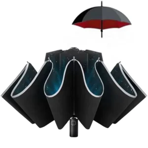 Automatic LED Luminous Windproof 3-Fold Umbrella, UV Protection UPF50+