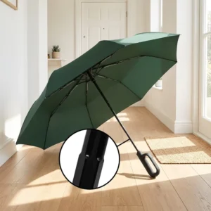 Automatic Open 102cm Waterproof Compact Three-Folding Travel Umbrella with Metal Shaft and Special Handle