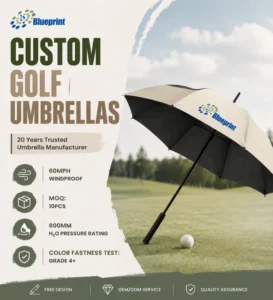 Automatic Open 60mph Windproof Custom Print 14mm Fiberglass Frame Golf Umbrella