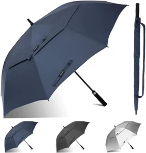 Automatic Open Classic Golf Umbrella Extra Large Double Canopy Vented Windproof Waterproof 190T Pongee Fiberglass
