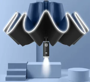 Automatic Open Close Reverse LED Umbrella with Reflective Strip 3-Folding