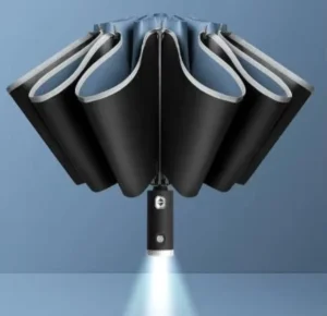 Automatic Open Close Reverse LED Umbrella with Reflective Strip 3-Folding Business Umbrella with Light