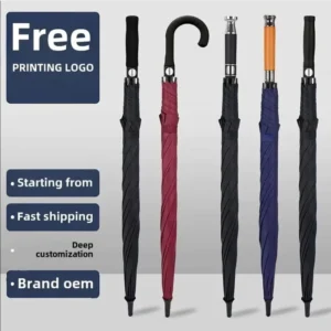 Automatic Open Fiberglass Golf Umbrella with Custom Logo, Oversize Double Canopy, Vented Windproof Design