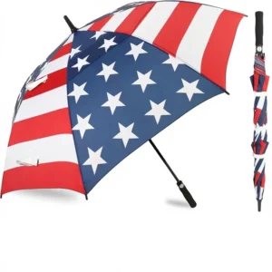 Automatic Open Golf Umbrella Extra Large Windproof Vented Double Canopy 210T Pongee Waterproof Fiberglass Logo SPF 50+