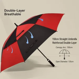 Automatic-Open Inverted C-Handle Reversible Umbrella, Double-Layer Folding, Windproof