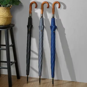 Automatic Open Long Handle Large Double Straight Umbrella With Retro Solid Wood Handle
